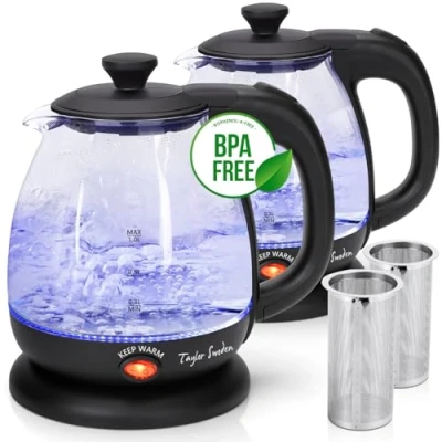 Imagen de Taylor Swoden Abel Hervidor de cristal 1 litro, 2200W, agua eléctrico con iluminación LED libre BPA, función mantener caliente, infusor y filtro extraíble, 2 piezas