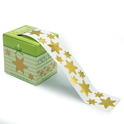 Imagen de AVERY Zweckform 150 pegatinas de Navidad con estrellas doradas (fabricadas en Alemania, brillantes relieve, autoadhesivas, decoración Navidad, regalos, tarjetas, bolsas),
