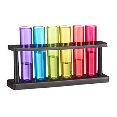 Imagen de Relaxdays Vasos para chupitos Con forma de tubo ensayo, soporte, Plástico, 4 cl, Multi color