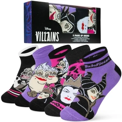 Imagen de Disney Transpirables Calcetines Tobilleros Mujer, Pack de 5 Regalos Divertidos (Multi Villains)
