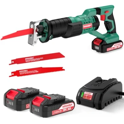 Imagen de HYCHIKA 18V Sierra Sable Inalámbrica, Alternativa de 2 Baterías 2.0Ah, 0 2800 SPM, Hojas sierra, Cargador Rápido, Luces LED, Ideal para Cortar Madera y Metal