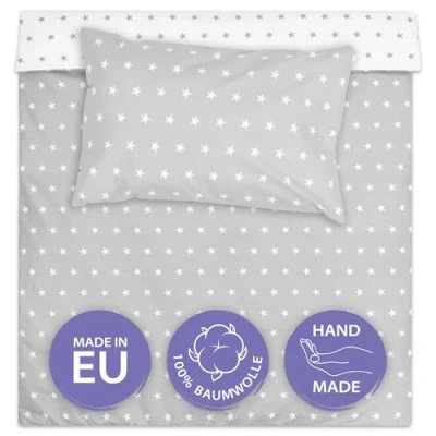 Imagen de Totsy Baby Funda nórdica Infantil 100 x 135 cm Juegos de Cama Infantiles con Almohada 60x40 algodón Blanco Estrellas Grises/Gris Blancas