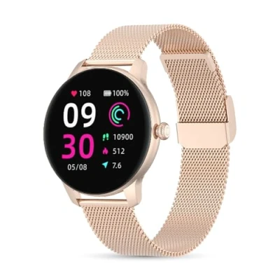 Imagen de LUNIQUESHOP Smartwatch LSFIT Dorado, Reloj Inteligente Mujer, Monitor de Sueño, Seguimiento del Menstrual,Control Musica, Oxígeno Sanguíneo Frecuencia Cardíaca, Pulsera Actividad, Android iOS