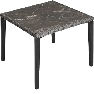 Imagen de TecTake® Mesa de Jardín Exterior Ratán, Aluminio y Madera, 93,5 x 75 cm, Muebles Resistentes a Intemperie, Tablero Gres Extraíble, Topes en Patas, Fácil Montaje Gris