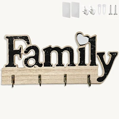 Imagen de Echehi Colgador Llaves de Madera Decorativo Familiar, Autoadhesivo o Perforador Instalación 3 vías Pared para el Hogar, Blancos.Negro