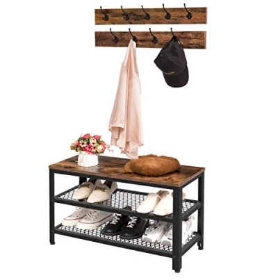 Imagen de HOOBRO Perchero Zapatero, con Banco, Zapatero Asiento, 3 Estantes, 9 Ganchos, Gran Espacio de Almacenamiento, para Entrada Pasillo, Estilo Industrial, Marrón Rústico y Negro EBF17MT01