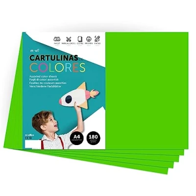 Imagen de Cartulina de Colores, A4 Colores Intensos, Hojas 180gr para Manualidades, Imprimir tus Documentos y Diseños Creativos, Folios · m office (10 hojas, verde fuerte)