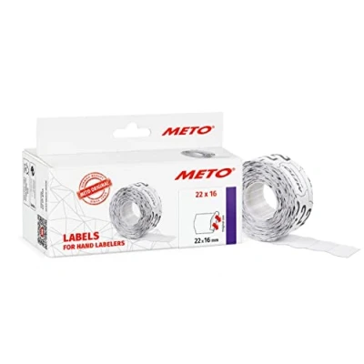 Imagen de Meto 9506159 Etiquetas para etiquetadoras manuales (22 x 16 mm, 2 líneas, 6000 unidades, adherencia permanente, Meto, Contact, Sato, Avery, Tovel, Samark, etc.), Blanco, 6 rollos