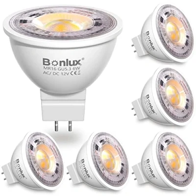 Imagen de Bonlux Bombillas LED GU5.3 12V MR16 6W Equivalentes a 50W 60W Lámparas Halógenas Foco Blanco Cálida 3000K Spotlight Ángulo de haz 38 No regulable 6 unidades
