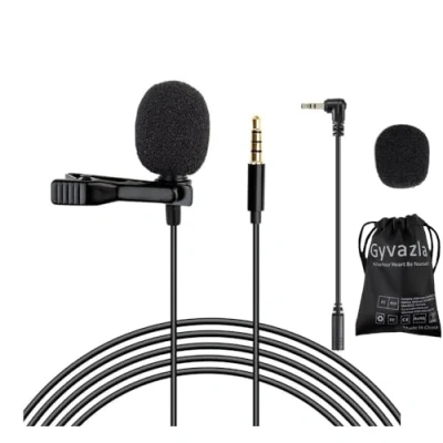 Imagen de Micrófono de Solapa, 2M Lavalier Condensador Omnidireccional 3,5 mm con 2 Adaptadores Microphone Externos para Phones, PC y Cámaras