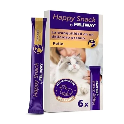 Imagen de Happy Snack by FELIWAY Premio Cremoso para Gatos Ayuda a Calmar los con Alfa Casozepina Sabor Pollo Sin Gluten, Azúcares, Conservantes 6 Sobres