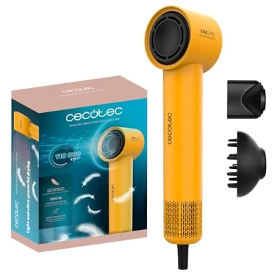 Imagen de Cecotec Secador de Pelo Ionicare Rockstar Style Yellow, Muy Compacto y Ligero, Motor 1500W 110000 Rpm, Generador Iones, 4 Temperaturas, 3 Velocidades, Silencioso: Tecnología Brushless
