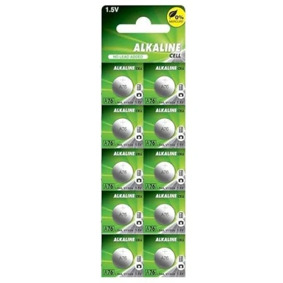 Imagen de Pila alcalina LR44 A76, Libre de Mercurio, 10 Pilas 11,60 x 5,40 1,5 V 110 mAh