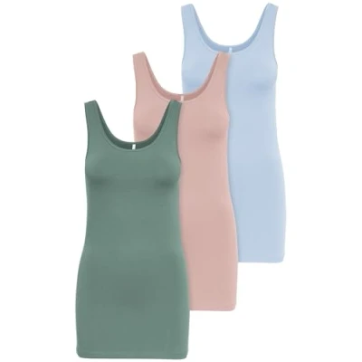 Imagen de Only 15201465 Conjunto de 3 camisetas tirantes para mujer, color blanco, negro, gris, azul y crema Mezcla colores: 2 M