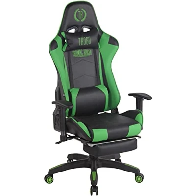 Imagen de CLP Silla Gaming Turbo En 3 Tapizados Disponibles I Gamer Giratoria &amp; Regulable Altura, Color:Negro/Verde, Material de Base:Cuero Sintetico