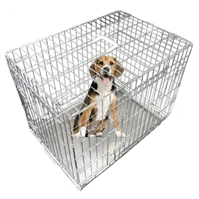 Imagen de Ellie Bo Jaula plegable grande de 91 cm portátil y color plateado para perros con dos puertas hecha varilla metálica resistente a mordiscos