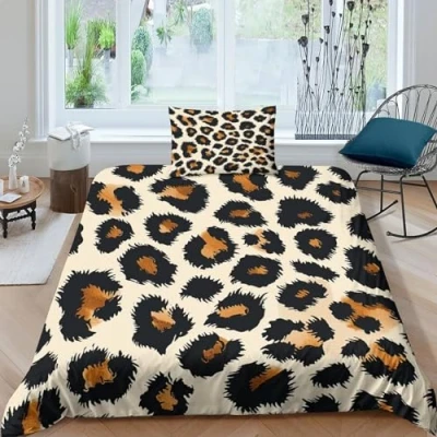 Imagen de Estampado De Leopardo Juego Ropa Cama, 3D Impresión Microfibra Fundas Edredón Incluye Funda Nórdica Y Almohada para Familiar Niños Single（135x200cm）