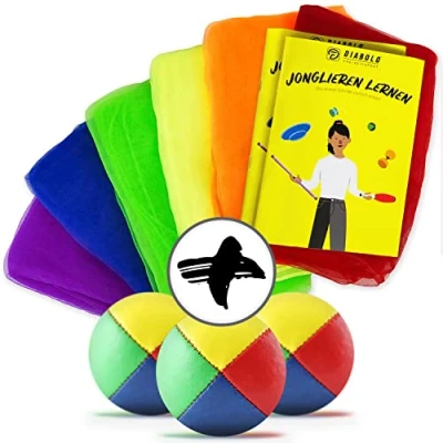 Imagen de Diabolo Freizeitsport Juego de malabares ideal para principiantes, 3 pelotas profesionales, 6 paños colores e instrucciones (idioma español no garantizado), niños y