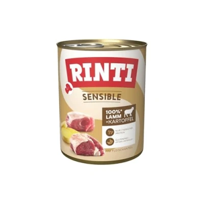 Imagen de RINTI Sensible Comida húmeda para Perros Adultos sensibles con trozos Naturales de Carne. Alimento Completo sin Cereales en Lata aditivos Artificiales 6 x 800 g Cordero + Patata