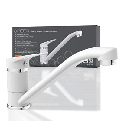 Imagen de EISL SPEED NI182SCR W grifo de cocina, cocina giratorio 360, ideal para fregadero doble, mezclador fregadero, cromo/blanco
