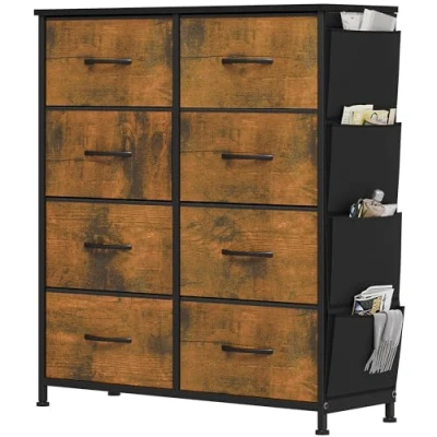 Imagen de YITAHOME Cajonera de Tela con Bolsillos Laterales, Ganchos,Cómoda Tela,Unidad Almacenamiento,con 8 cajones Extraíbles,Cómoda para Sala Estar,Dormitorio, Grano Madera podrido