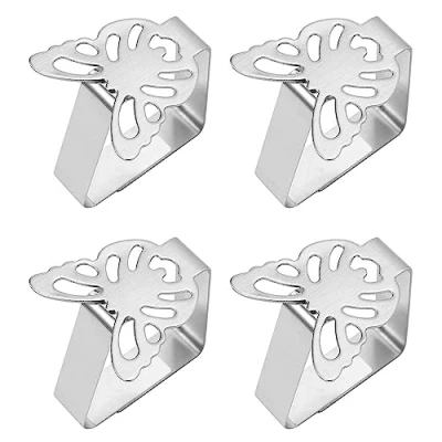 Imagen de Sujeta Manteles de Mesa Exterior, 4Pcs Soporte Mantel Acero Inoxidable, Clips para Ajustables Pinza, Abrazaderas Jardin Picnic Boda Restaurante Terraza(Mariposa)