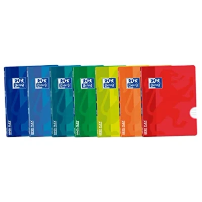 Imagen de Oxford, Libretas Grapadas A4, Una Raya con Dos Márgenes, Tapa Plástico, 48 Hojas. Pack 7 Cuadernos Sin Espiral , Colores Aleatorios