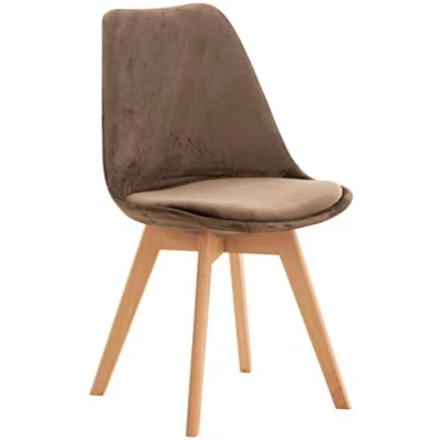 Imagen de CLP Silla de Comedor Linares En Tela, Terciopelo o Polipropileno &amp; Cojín Simil Cuero I Salón Nórdica con Base Madera I, Color:marrón Oscuro, Material Base:Terciopelo