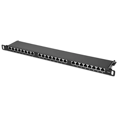 Imagen de kwmobile Panel de parcheo 0.5HU 24 Puertos Patchpanel Cat6 con Cable a Tierra para Montaje en Rack 19&quot; Puerto Entrada RJ45 blindado