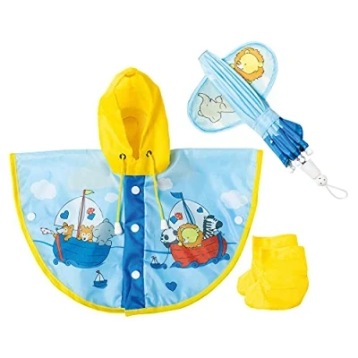 Imagen de Heless 172 Juego muñecas con diseño de Amantes la Vela, 3 Piezas Tapa, Paraguas Botas Lluvia, tamaño 35 45 cm, Color Azul Claro Amarillo (172)