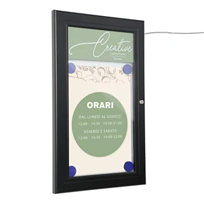 Imagen de Danieli Store Tablón de Anuncios Exterior Negro para Menús Luminoso con Cerradura y Par Llaves Fácil Montaje en Pared Superficie Acero Magnético Escribible (A4 LED)