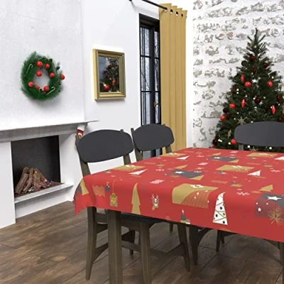 Imagen de Soleil d&#039;ocre Mantel Antimanchas Abeto, Rectangular, Rojo, 140 x 240 cm