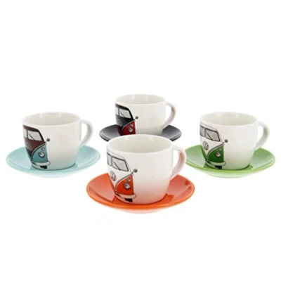 Imagen de BRISA VW Collection Volkswagen Set de tazas espresso para cafété o cappuccino T1 Camper Bus (Frente del Bus/4 Colores/Conjunto 4/100 ml)