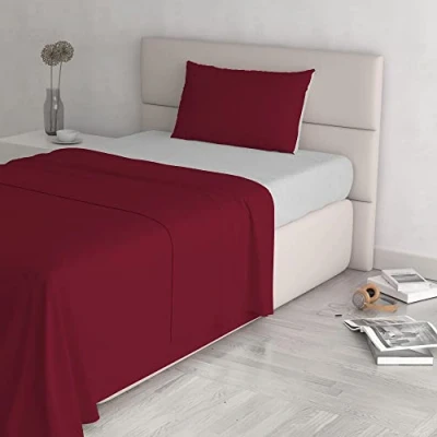 Imagen de Italian Bed Linen MB Home Italy Juego de sábanas Natural Color, Cotton, Burdeos/Gris Claro, Doble pequeño