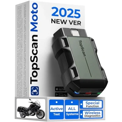 Imagen de TopScan Moto Herramienta de diagnóstico OBD2 para Motocicleta, Lector código inalámbrico Compatible con Harley, Ducati, BMW, Todos los Sistemas, escaneo