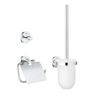 Imagen de Grohe Start QuickFix set de accesorios 3 en 1, cromo, Portarollos con tapa, colgador individual y escobillero, para pegar (pegamento QuickGlue A1) o atornillar, ref. 41204000
