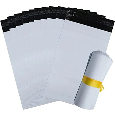 Imagen de 100 sobres de plástico blancos y opacos, bolsas para envíos, 25 x 35 cm, resistentes, inviolables e impermeables