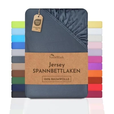 Imagen de NatureMark Sábana Bajera Ajustable de Jersey, 100% algodón en Muchos tamaños y Colores, 180 x 200 cm cm, Gris Antracita