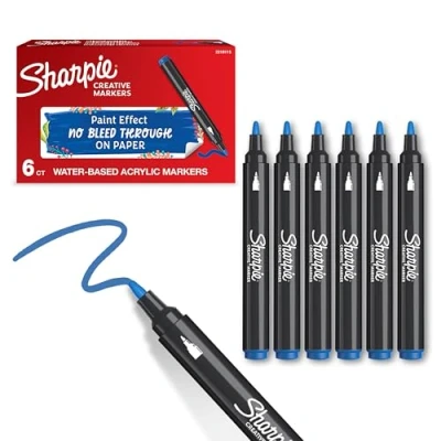 Imagen de Sharpie Marcadores Creativos, Acrílicos a Base de Agua, Punta Bala, Color Azul, 6 Piezas