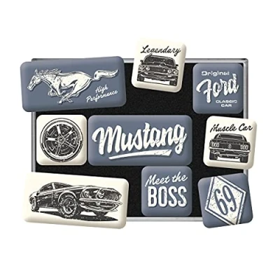 Imagen de Nostalgic Art Juego de Imanes Retro, Ford Mustang Boss Idea Regalo para Amantes a Coches, Decoración Nevera, Diseño Vintage, 9 Unidades