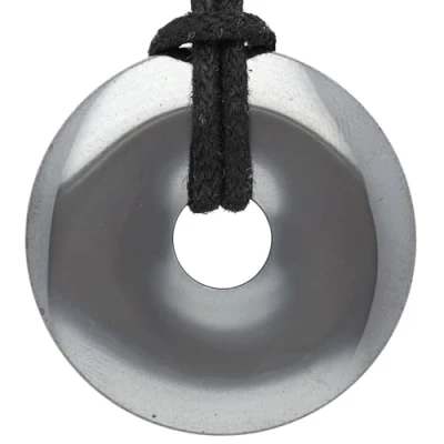 Imagen de Lebensquelle Plus Donut de hematita 30 mm diámetro + cinta algodón colgante piedras preciosas Cadena Piedra curativa auténtica incluye cinta, semipreciosa, Aventurina