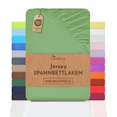 Imagen de NatureMark Sábana Bajera Ajustable de Jersey, 100% algodón en Muchos tamaños y Colores, 140 x 200 cm 160 cm, Jade