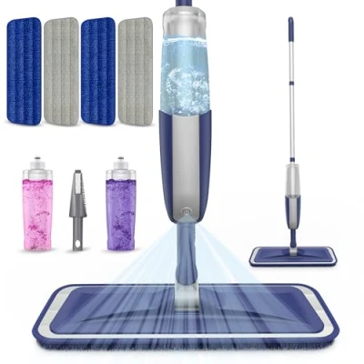 Imagen de MEXERRIS Trapeador de Microfibra con atomizador para Limpieza Suelos, 4 Almohadillas Reutilizables y Lavables, mopas Polvo húmedo seco 2 Botellas, mopa Plana Suelos Madera,