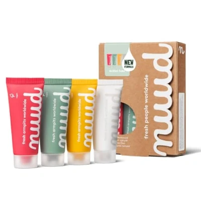 Imagen de NUUD Family Pack Nueva fórmula Desodorante natural en crema vegana contra el olor a sudor Cosmética sin aluminio, alcohol, productos químicos y pruebas animales suficiente para 40