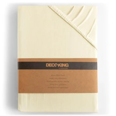 Imagen de DecoKing 135x190 140x200 cm 100% Algodón Peinado Sábana Bajera Ajustable Jersey Crema Amber Collection