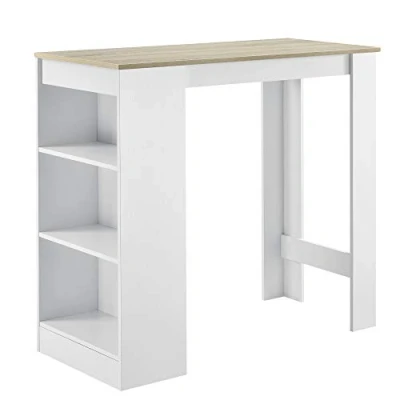 Imagen de [en.casa] Mesa de Bar Bistro Elegante 110 x 50 103 cm Alta Cocina Barra integrada para Bebidas con 3 Estantes Blanco y Efecto Roble