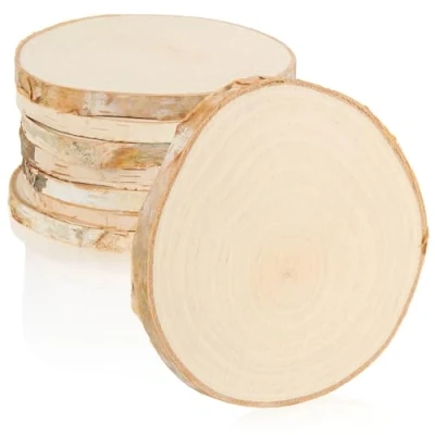 Imagen de com four® 8X Discos de Madera Abedul Posavasos Vidrio para Proteger Muebles Manualidades y decoración Piezas Redondas Ø Aprox. 8 10 cm Disco árbol