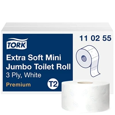 Imagen de Tork 110255 rollos de papel higiénico mini Jumbo Premium 3 capas compatibles con el sistema minijumbo T2, 12 (12 x 600 hojas)