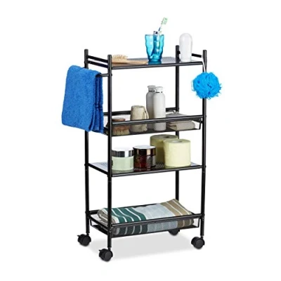 Imagen de Relaxdays Carrito Auxiliar de 4 Pisos, Carro Cocina, Baño, Camarera, Almacenaje, Metal, 1 Ud, 81 x 26 50 cm, Negro, Hierro