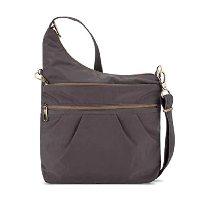 Imagen de Travelon Bolso cruzado antirrobo con 3 compartimentos para mujer, talla única, gris, 13.75 x 11.5 3, Bandolera